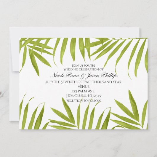 Tropische bladeren Summer Elegant Wedding Invitati Kaart (Voorkant)