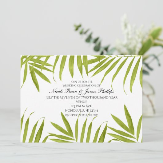 Tropische bladeren Summer Elegant Wedding Invitati Kaart (Staand voorkant)