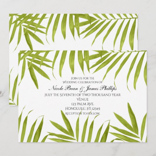 Tropische bladeren Summer Elegant Wedding Invitati Kaart (Voorkant / Achterkant)