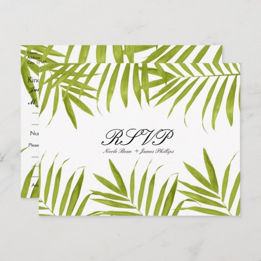 Tropische bladeren Summer Elegant Wedding RSVP Uitnodiging Briefkaart (Voorkant / Achterkant)