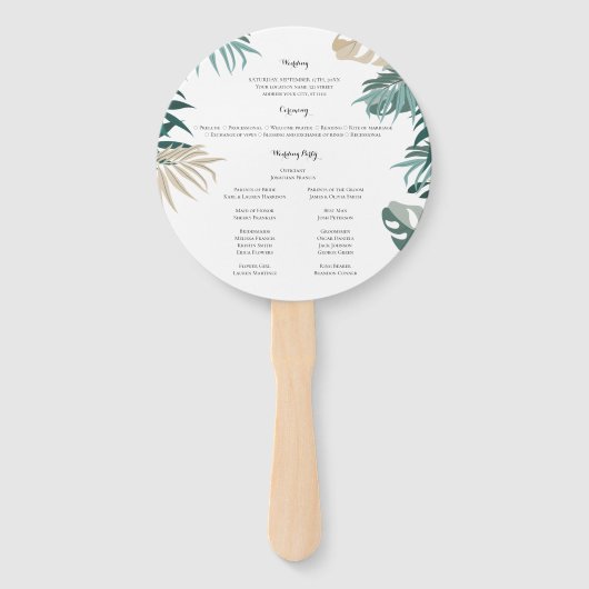Tropische bladeren Trouwprogramma Handwaaier (Achterkant)