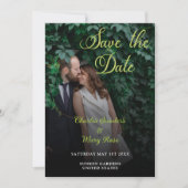 Tropische bladeren typografische foto save the date (Voorkant)