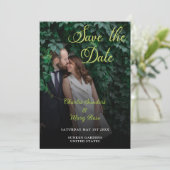 Tropische bladeren typografische foto save the date (Staand voorkant)