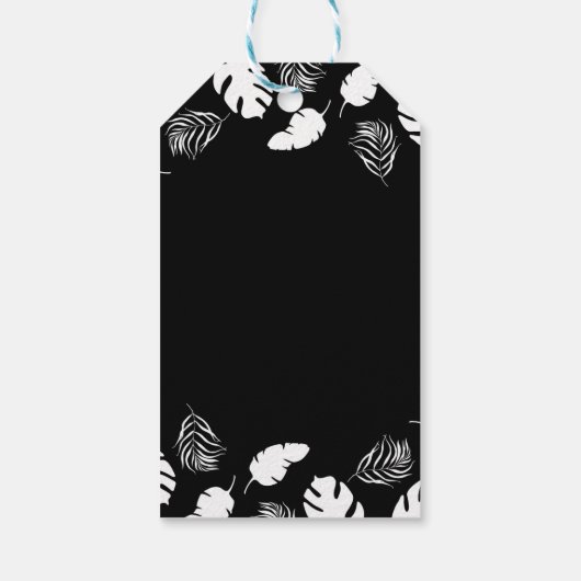 Tropische bladeren uit zwart-wit, elegante grafisc cadeaulabel (Achterkant)