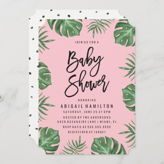 tropische bladeren | uitnodiging tot baby shower (Voorkant / Achterkant)