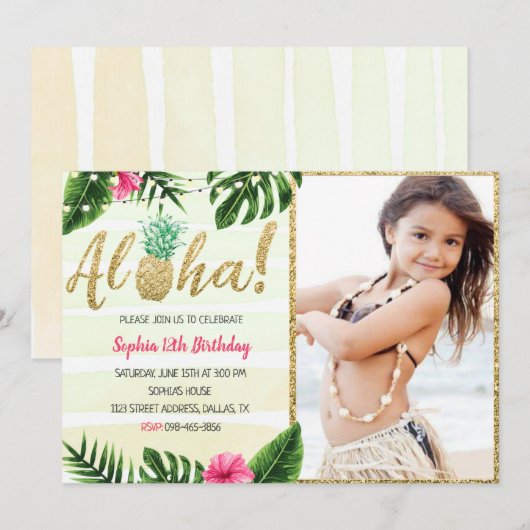 Tropische bladeren uitnodiging van afgelopen dag m (Voorkant / Achterkant)