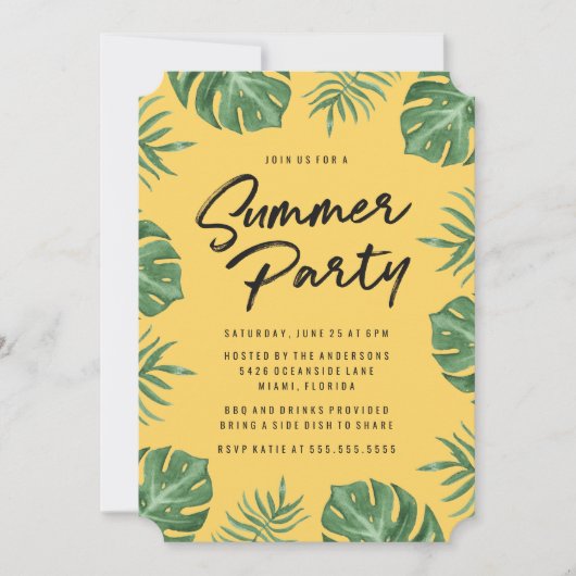 tropische bladeren | Uitnodiging voor zomerfeest (Voorkant)