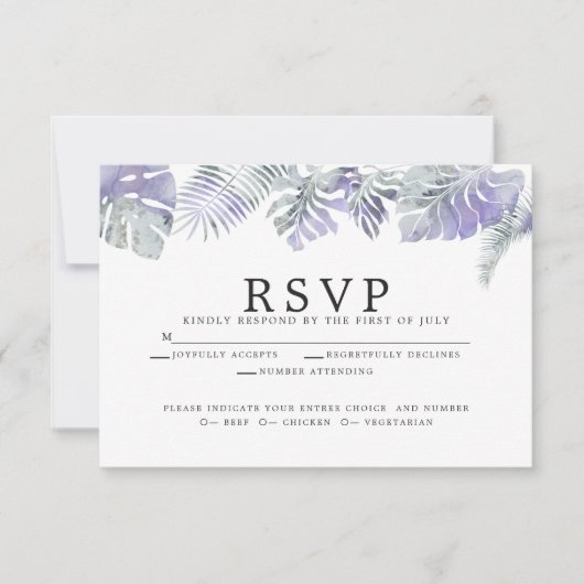 Tropische bladeren van de Waterverf Amethyst Plum RSVP Kaartje (Voorkant)