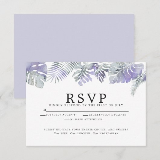 Tropische bladeren van de Waterverf Amethyst Plum RSVP Kaartje (Voorkant / Achterkant)