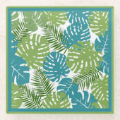 Tropische bladeren, verbluffende kleuren, glazen onderzetter (Voorkant)