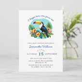 Tropische bladeren Vibrant Toucan Baby shower Kaart (Staand voorkant)