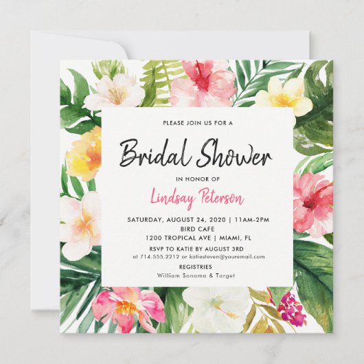 Tropische Bladeren Vierkant Trouw Bruidsfeest Uitn Kaart (Voorkant)