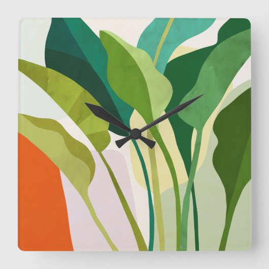 Tropische bladeren vierkante klok (Voorkant)
