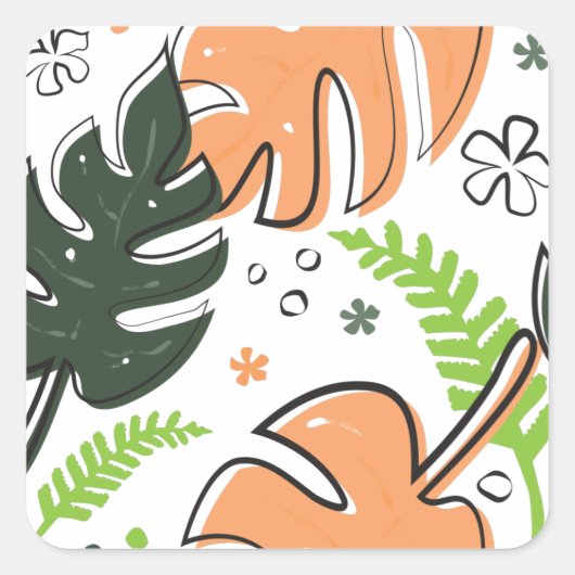 tropische bladeren vierkante sticker (Voorkant)