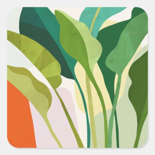 Tropische bladeren vierkante sticker (Voorkant)
