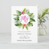 Tropische bladeren vijftig verjaardagsfeestuitnodi kaart (Staand voorkant)