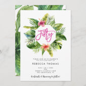 Tropische bladeren vijftig verjaardagsfeestuitnodi kaart (Voorkant / Achterkant)