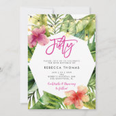 Tropische bladeren vijftig verjaardagsfeestuitnodi kaart (Voorkant)