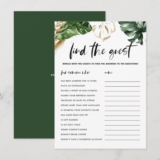 Tropische bladeren vinden de Kaart van het spel va (Voorkant / Achterkant)