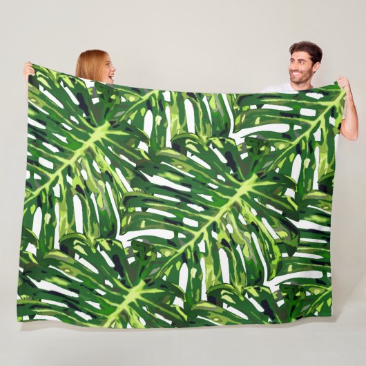 Tropische bladeren Vleekzak Fleece Deken (In situ)