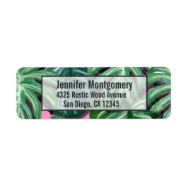 Tropische bladeren Vloeiend groen en duw Etiket