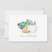 Tropische bladeren, vos- en pompoenkaart bedankkaart (Voorkant)