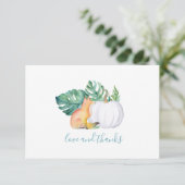 Tropische bladeren, vos- en pompoenkaart bedankkaart (Staand voorkant)