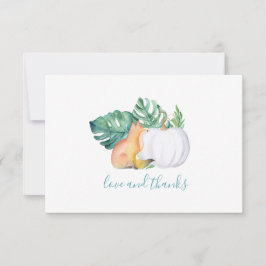 Tropische bladeren, vos- en pompoenkaart bedankkaart
