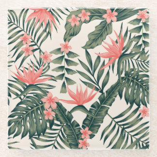 Tropische bladeren, vrolijk strandbehang. glazen onderzetter