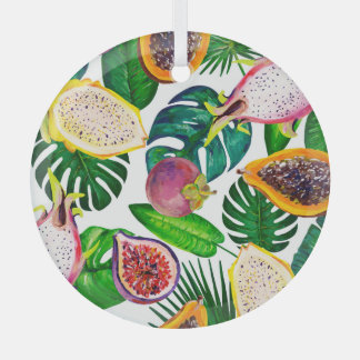 Tropische bladeren, vruchten, gouache naadloos pat glas ornament