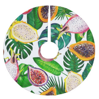 Tropische bladeren, vruchten, gouache naadloos pat kerstboom rok