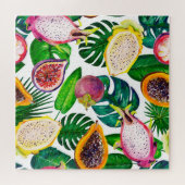 Tropische bladeren, vruchten, gouache naadloos pat legpuzzel (Horizontaal)