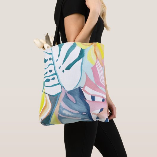 Tropische bladeren Waterverf Abstracte kunst Canva Tote Bag (Dichtbij)