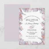 Tropische bladeren Waterverf Birthday Mauve Roos Kaart (Voorkant / Achterkant)