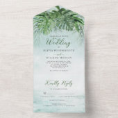 Tropische bladeren Waterverf Greenery Beach Weddin All In One Uitnodiging (Binnen)