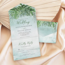 Tropische bladeren Waterverf Greenery Beach Weddin