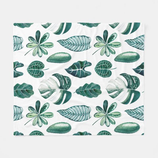 Tropische bladeren waterverf naadloos met m fleece deken (Voorkant (Horizontaal))