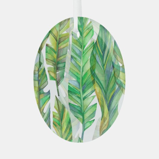 Tropische bladeren: Waterverf naadloos patroon Glas Ornament (Voorkant links)