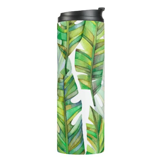 Tropische bladeren: Waterverf naadloos patroon Thermosbeker (Gedraaid links)