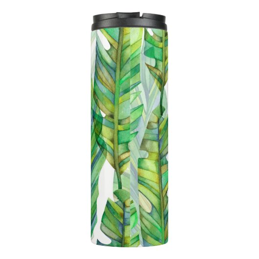 Tropische bladeren: Waterverf naadloos patroon Thermosbeker (Achterkant)