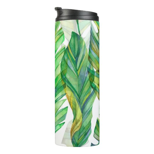 Tropische bladeren: Waterverf naadloos patroon Thermosbeker (Geroteerd rechts)