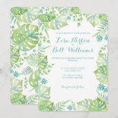 Tropische bladeren waterverf trouwuitnodiging kaart (Voorkant / Achterkant)