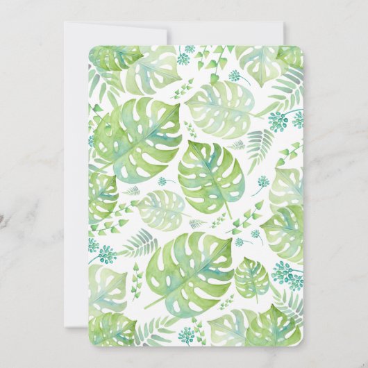 Tropische bladeren waterverf trouwuitnodiging kaart (Achterkant)