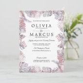 Tropische bladeren Waterverf Weddenschap Mauve Roo Kaart (Staand voorkant)