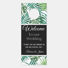 Tropische bladeren Weddenschap welkom zwarte deur  Deurhanger