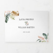 Tropische bladeren Weduwfoto met RSVP QR-code Drieluik Uitnodiging (Cover)