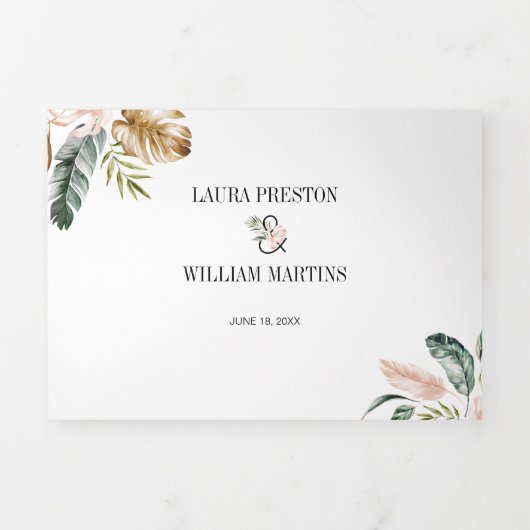 Tropische bladeren Weduwfoto met RSVP QR-code Drieluik Uitnodiging (Cover)