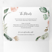 Tropische bladeren Weduwfoto met RSVP QR-code Drieluik Uitnodiging (Binnenzijde eerst)