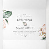 Tropische bladeren Weduwfoto met RSVP QR-code Drieluik Uitnodiging (Binnenkant midden)