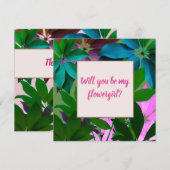 Tropische bladeren, Wil je mijn bloemenmeisje kaar Bedankkaart (Voorkant / Achterkant)